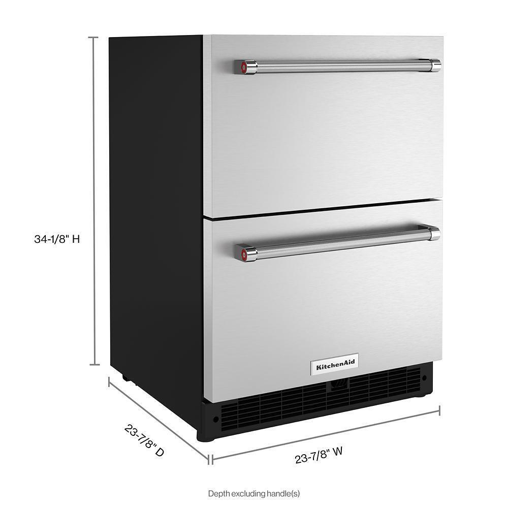 KITCHENAID KUDR204KSB 24"" Stainless Steel Undercounter Double-drawer Refrigerator - BLACK...