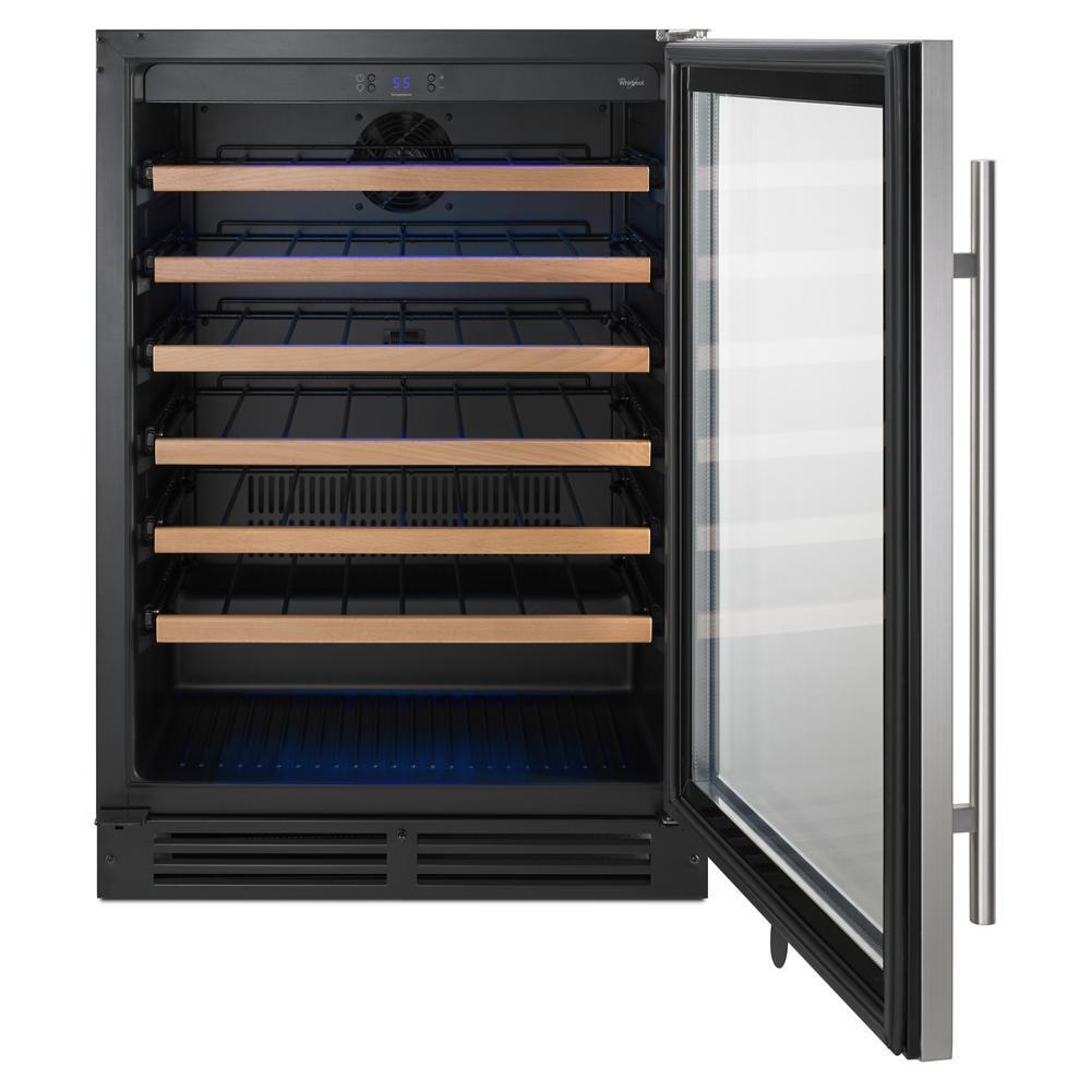 WHIRLPOOL WUW35X24DS Black-on-stainless Whirlpool 24"" Undercounter Wine Center With C...