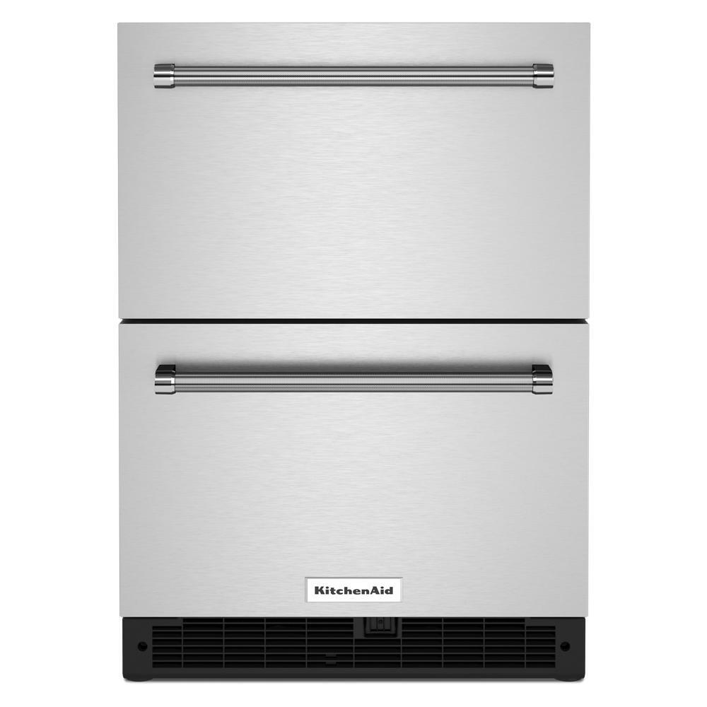 KITCHENAID KUDR204KSB 24"" Stainless Steel Undercounter Double-drawer Refrigerator - BLACK...