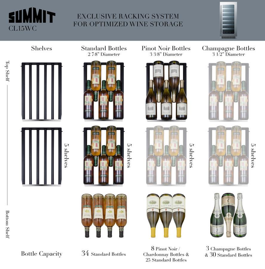 SUMMIT CL15WC 15"" Wide Built-in Wine Cellar With Seamless Stainless Steel TRIMMED...