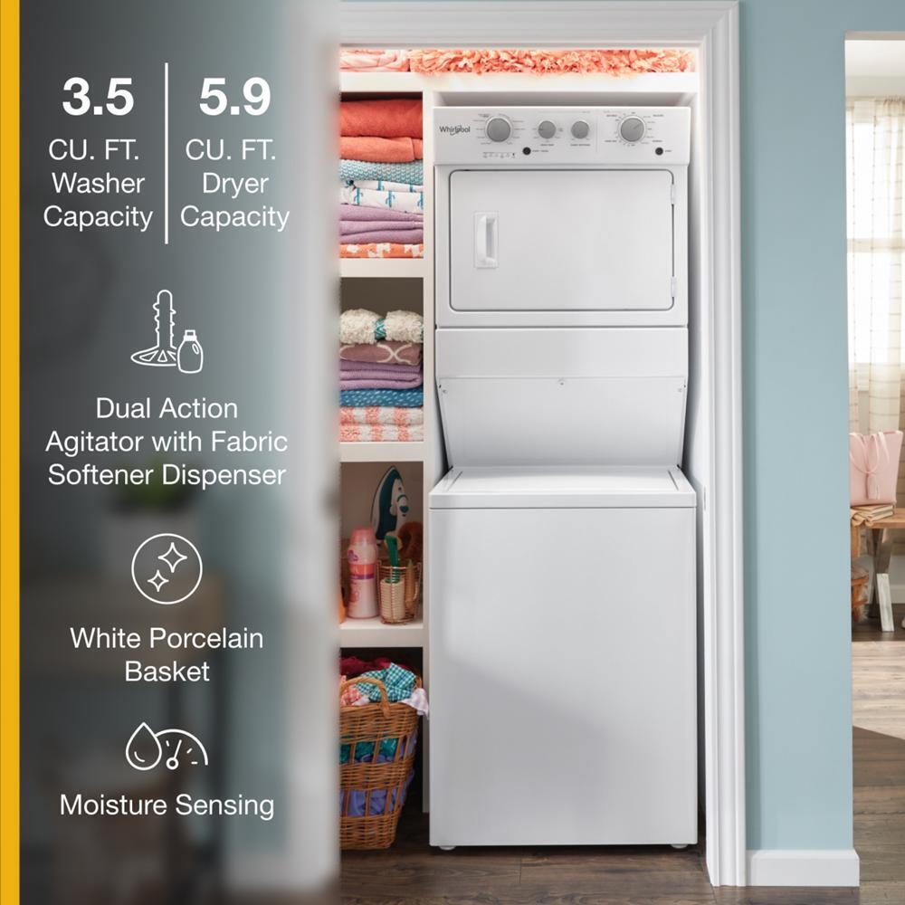 WHIRLPOOL WET4027HW Whirlpool 3.5 CU.FT Electric Stacked Laundry Center 9 Wash CYCLE...