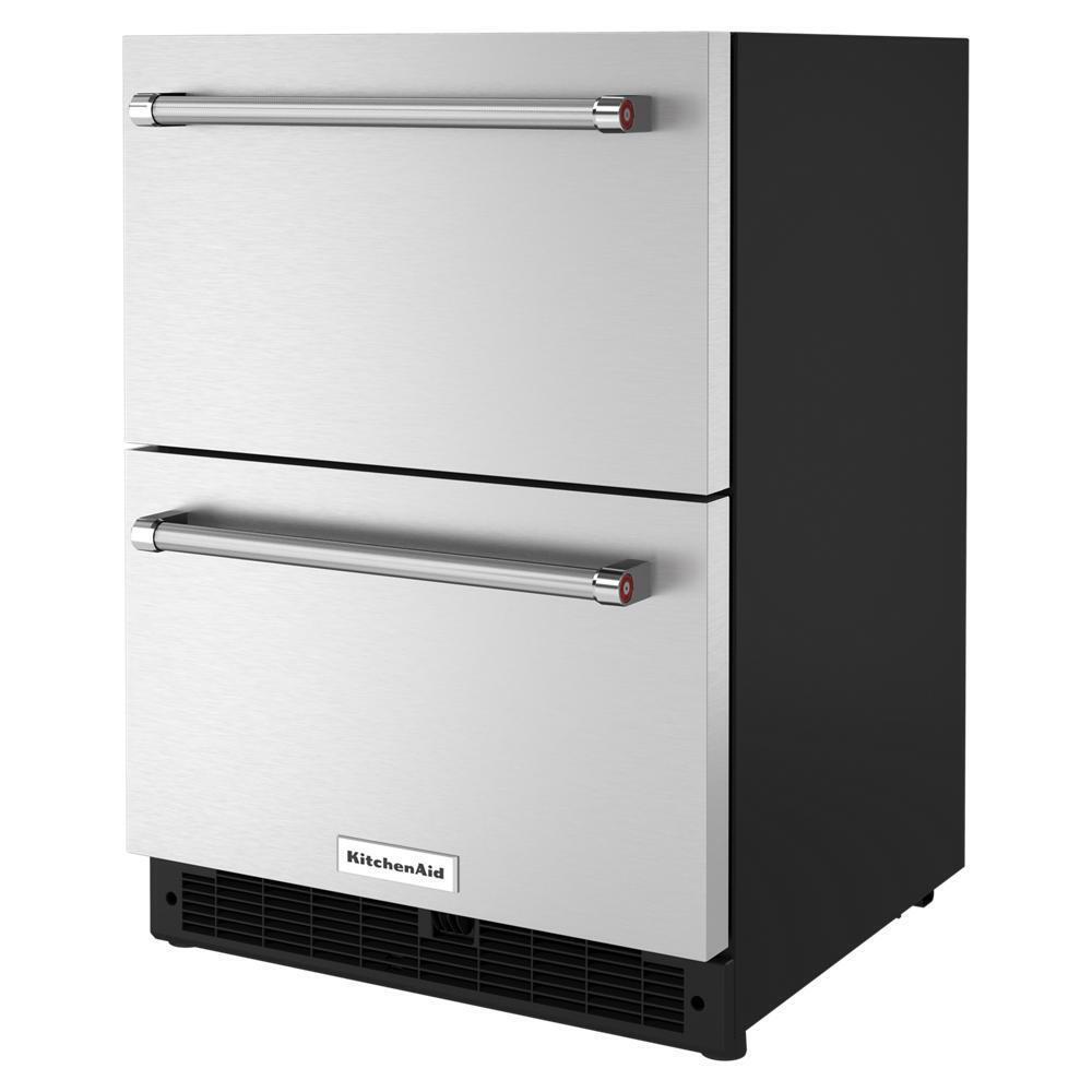 KITCHENAID KUDR204KSB 24"" Stainless Steel Undercounter Double-drawer Refrigerator - BLACK...