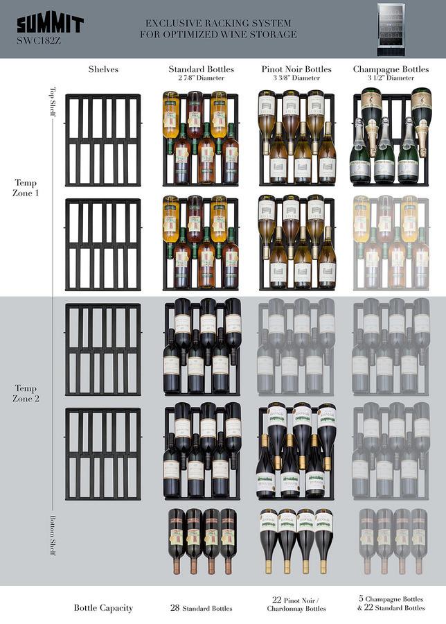 SUMMIT SWC182ZCSS 18"" Wide Dual Zone Wine Cellar for Built-in or Freestanding Use, WI...