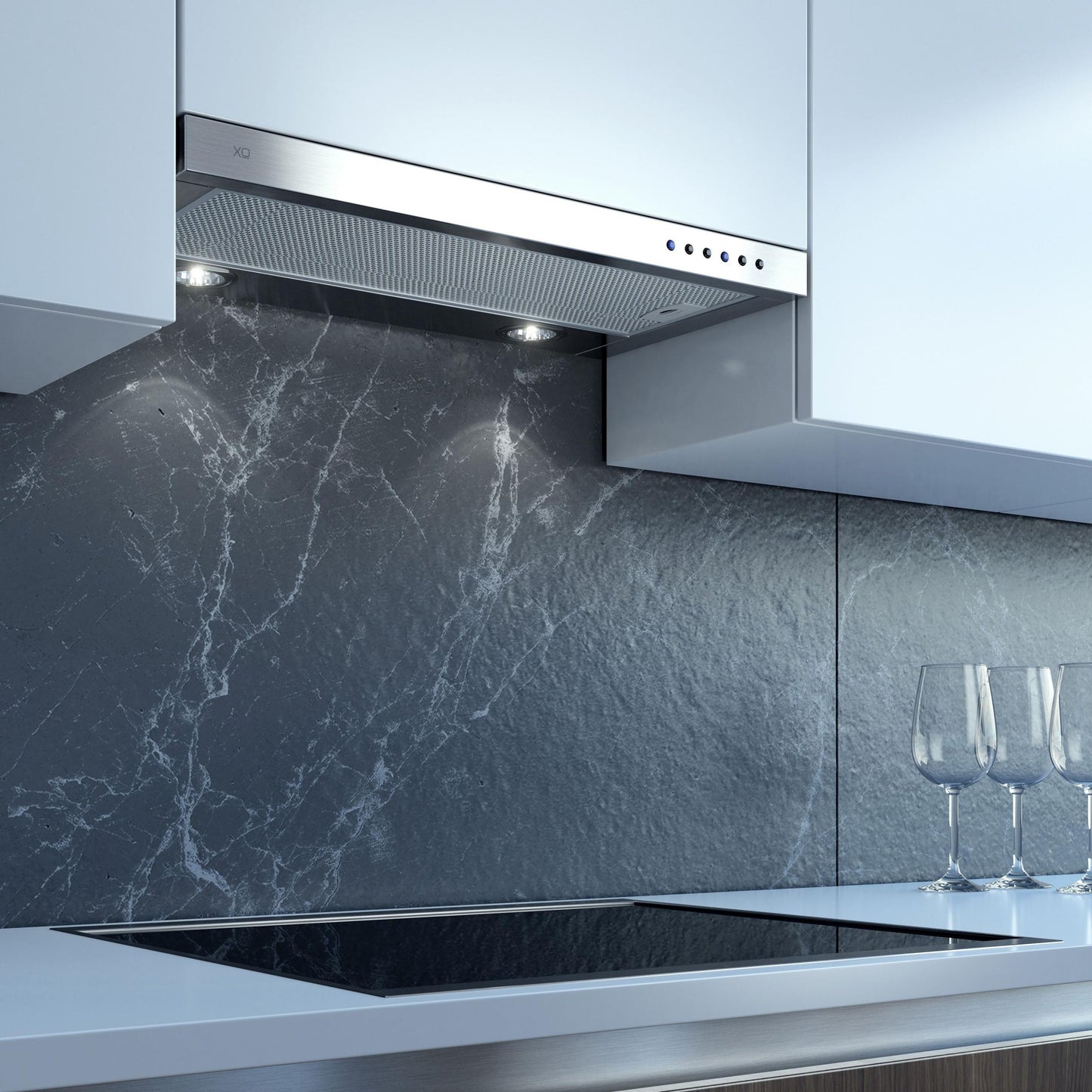 XO APPLIANCE XOC30SC 30"" 600/395 Cfm Under Cabinet Glide Out Visor Italian Made Stainless