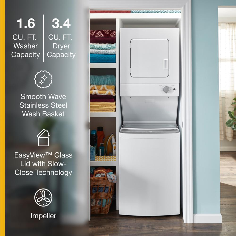 WHIRLPOOL WET4024HW Whirlpool 1.5 CU.FT Electric Stacked Laundry Center 6 Wash CYCLE...