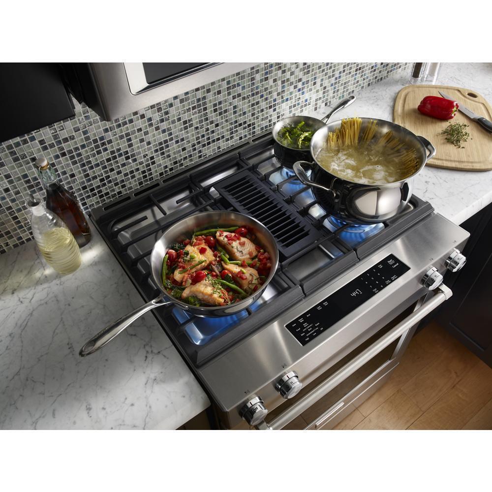 KITCHENAID KSDG950ESS Stainless Steel Kitchenaid 30-inch 4-burner Dual Fuel Downdraft ...