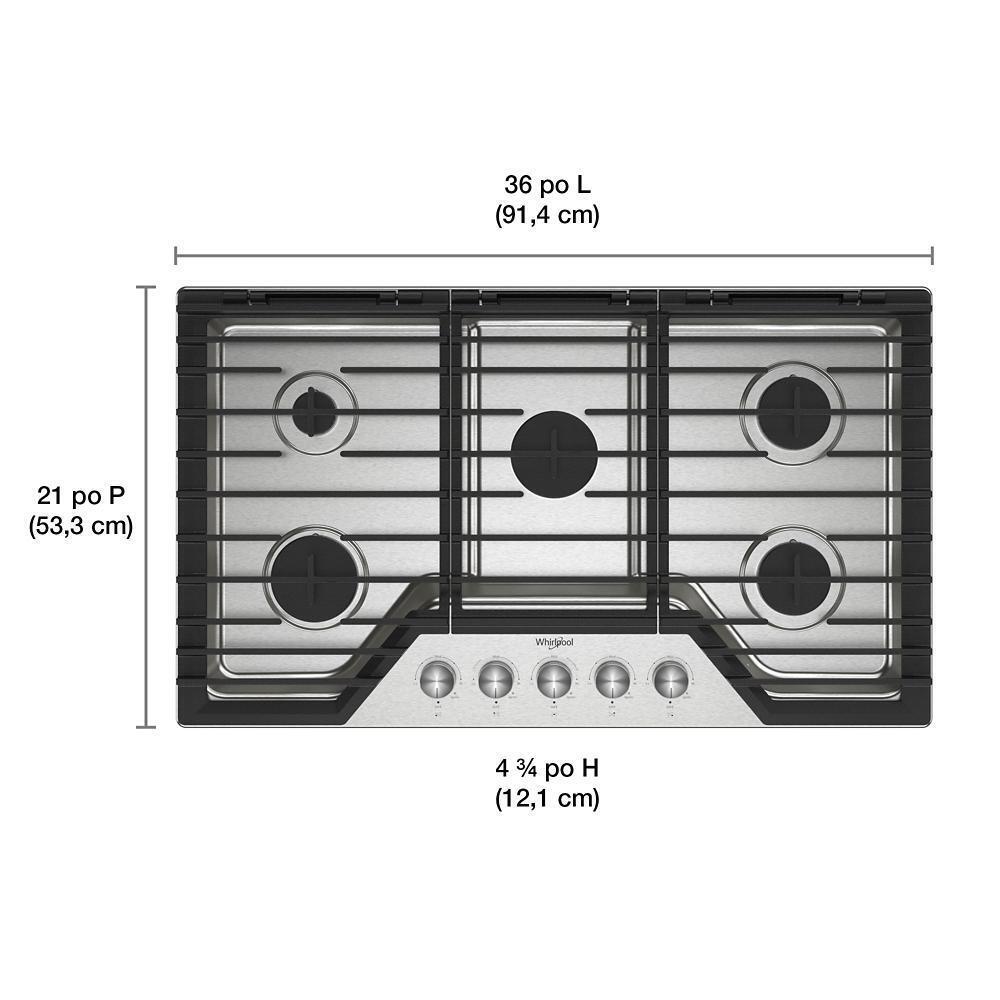 WHIRLPOOL WCGK7036PS Whirlpool 36-inch Gas Cooktop With Fifth Burner