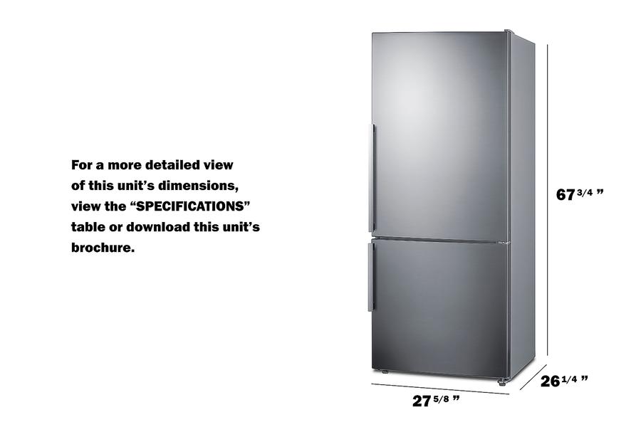 SUMMIT FFBF284SSIM Summit 28"" Wide Bottom Freezer Refrigerator