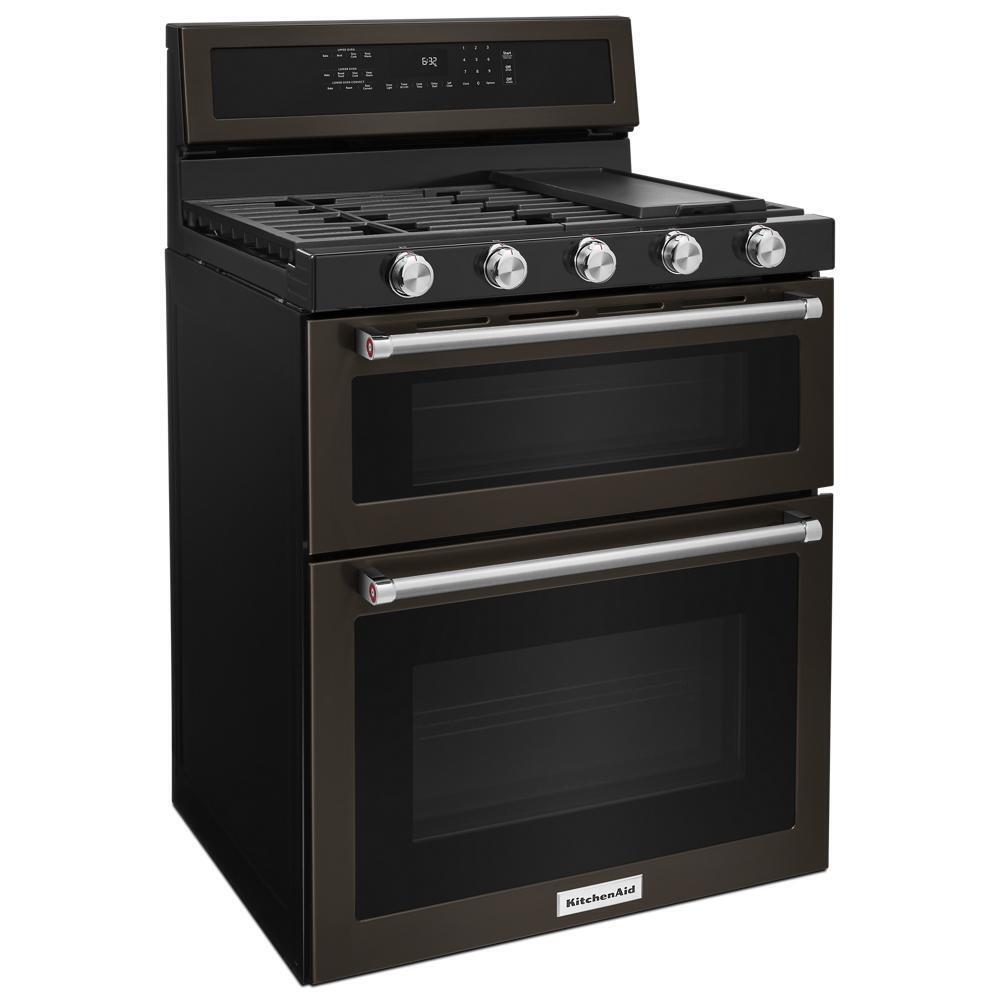 KITCHENAID KFGD500EBS Kitchenaid 30-inch 5 Burner Gas Double Oven Convection Range - B...