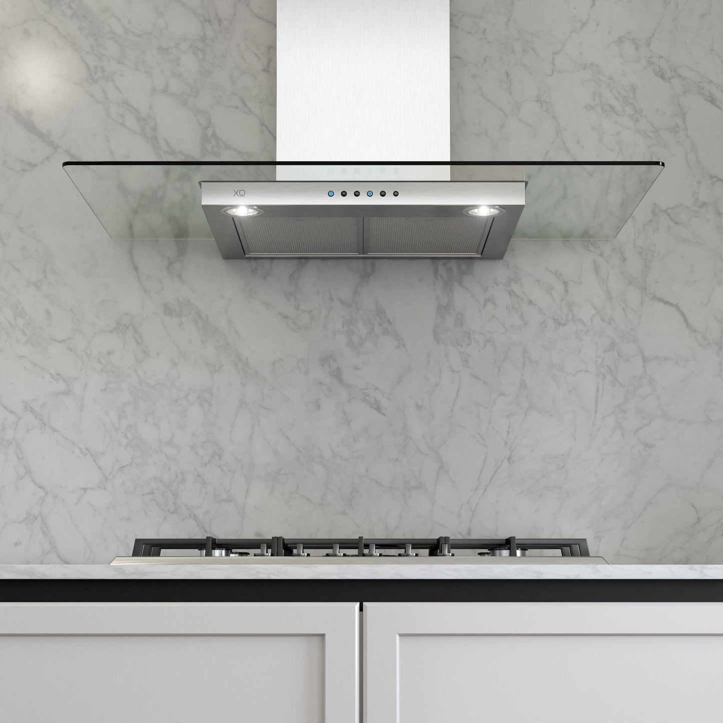 XO APPLIANCE XOQ30GC XO Appliance 30"" 600/395 Cfm Wall Chimney Hood Stainless/glass