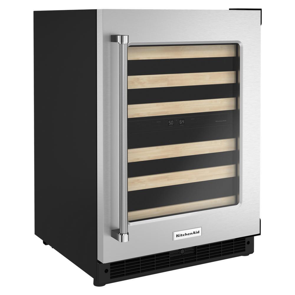 KITCHENAID KUWR214KSB 24"" Undercounter Wine Cellar With Glass Door and Wood-front Racks -...