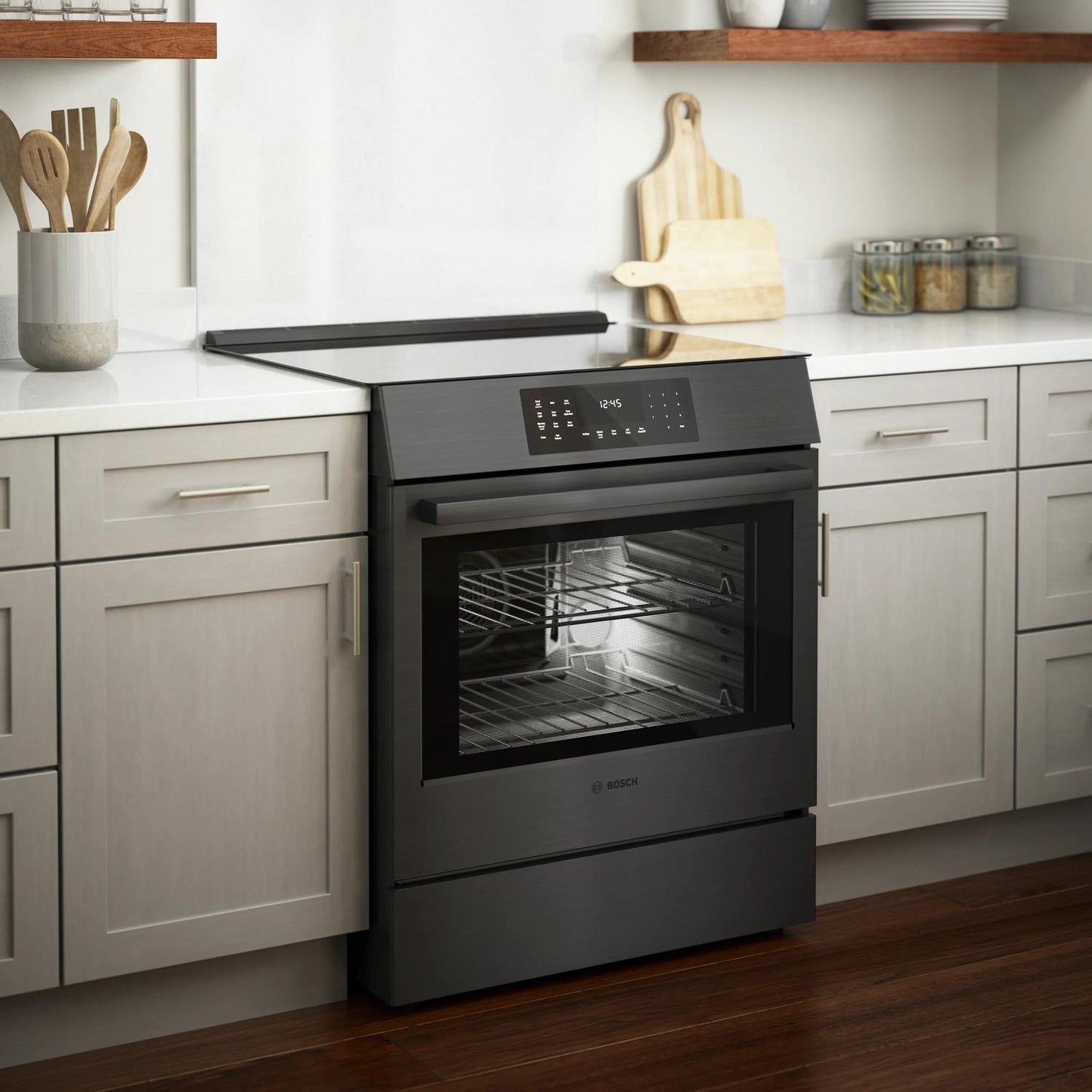 BOSCH HII8047U 800 Series Induction Slide-in Range 30'' Black Stainless Steel HII8...