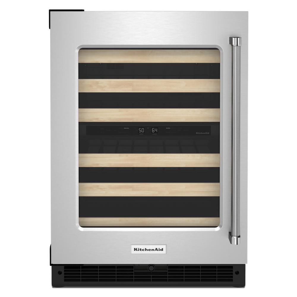 KITCHENAID KUWL214KSB 24"" Undercounter Wine Cellar With Glass Door and Wood-front Racks -...