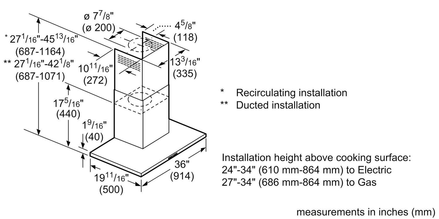 BOSCH HCB56651UC Hcb56651uc 36"" Box Canopy Chimney Hood 500 Series - Stainless Steel