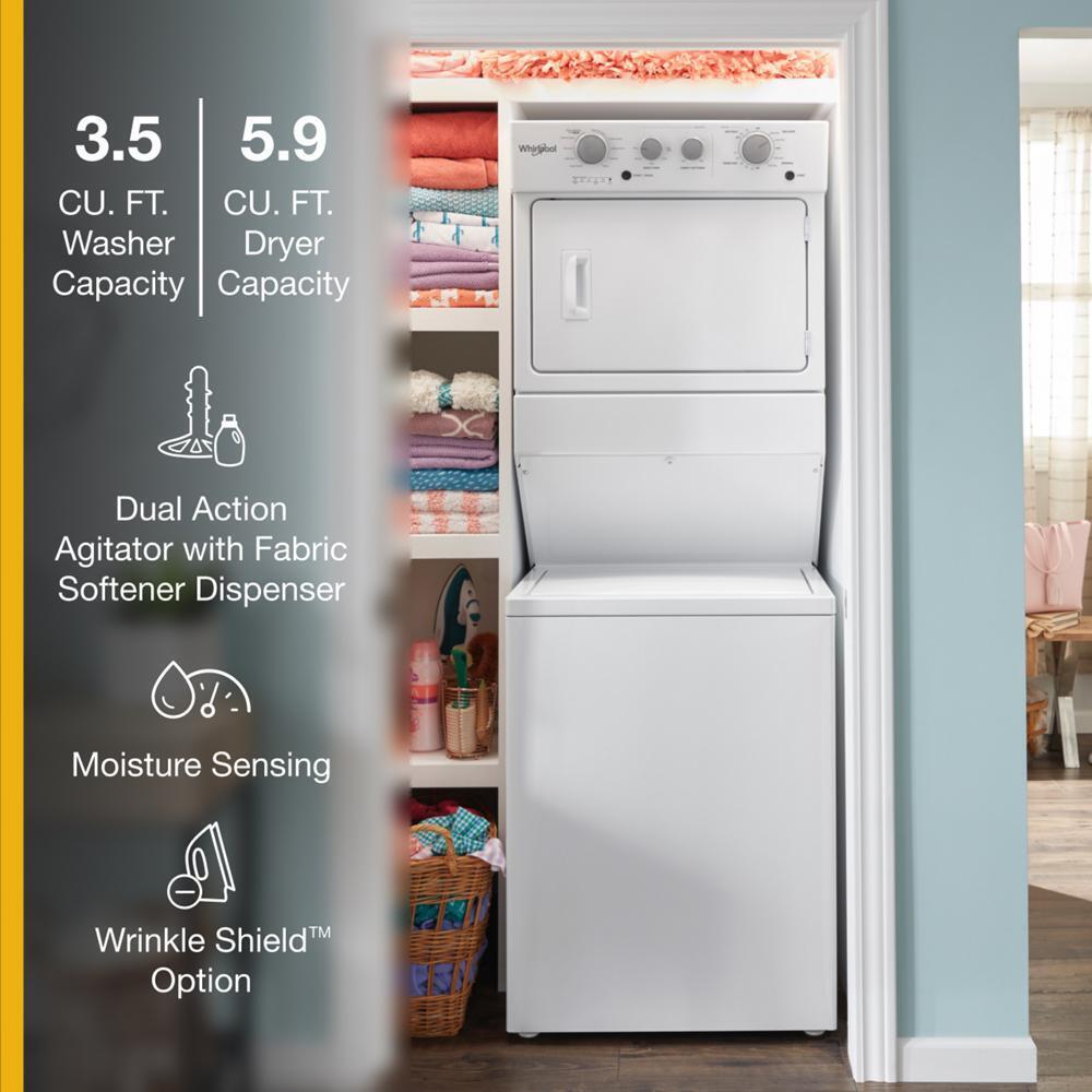 WHIRLPOOL WETLV27HW Whirlpool 3.5 CU.FT Long Vent Electric Stacked Laundry Center 9 ...