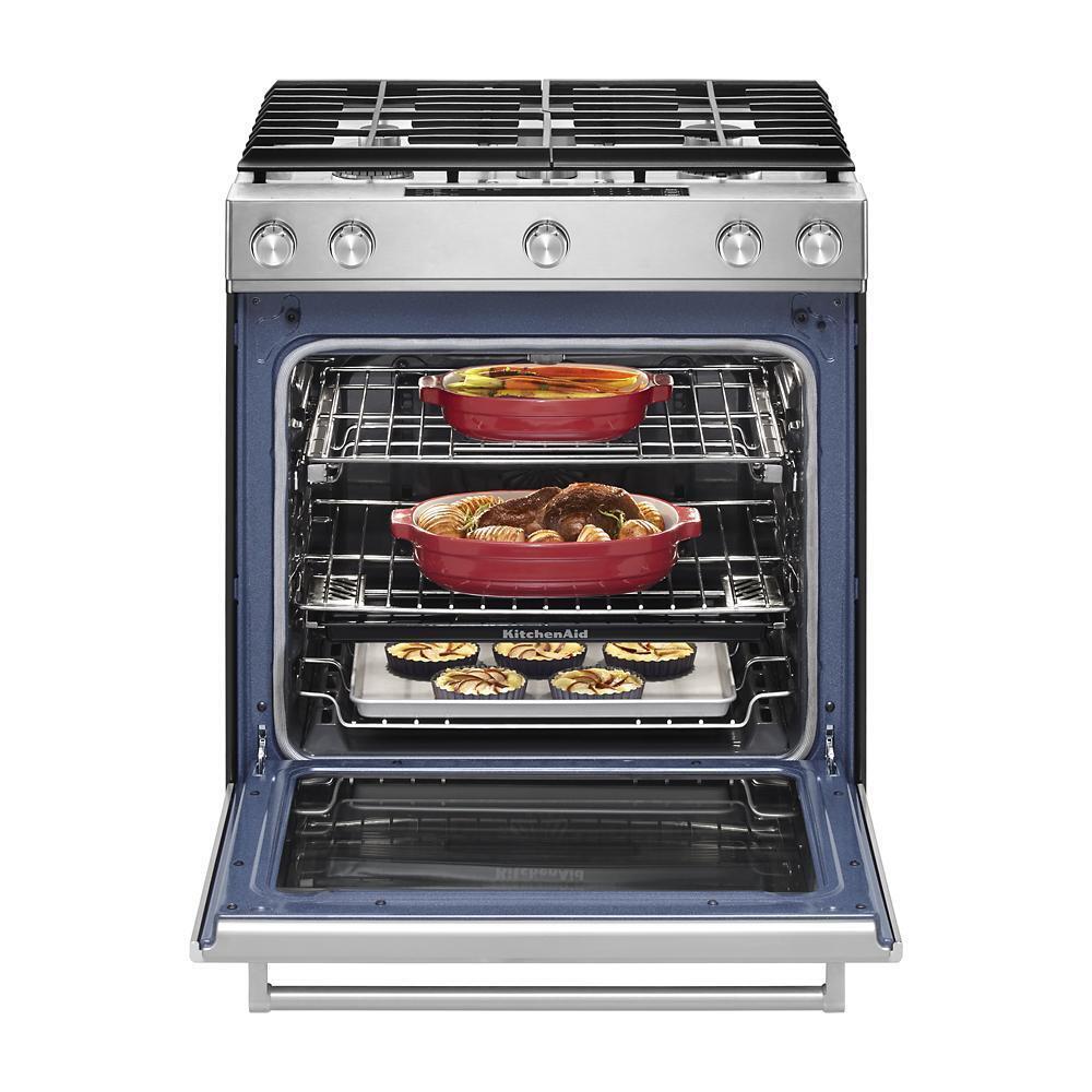 KITCHENAID KSGB900ESS Stainless Steel Kitchenaid 30-inch 5 Burner Gas Convection SLIDE...