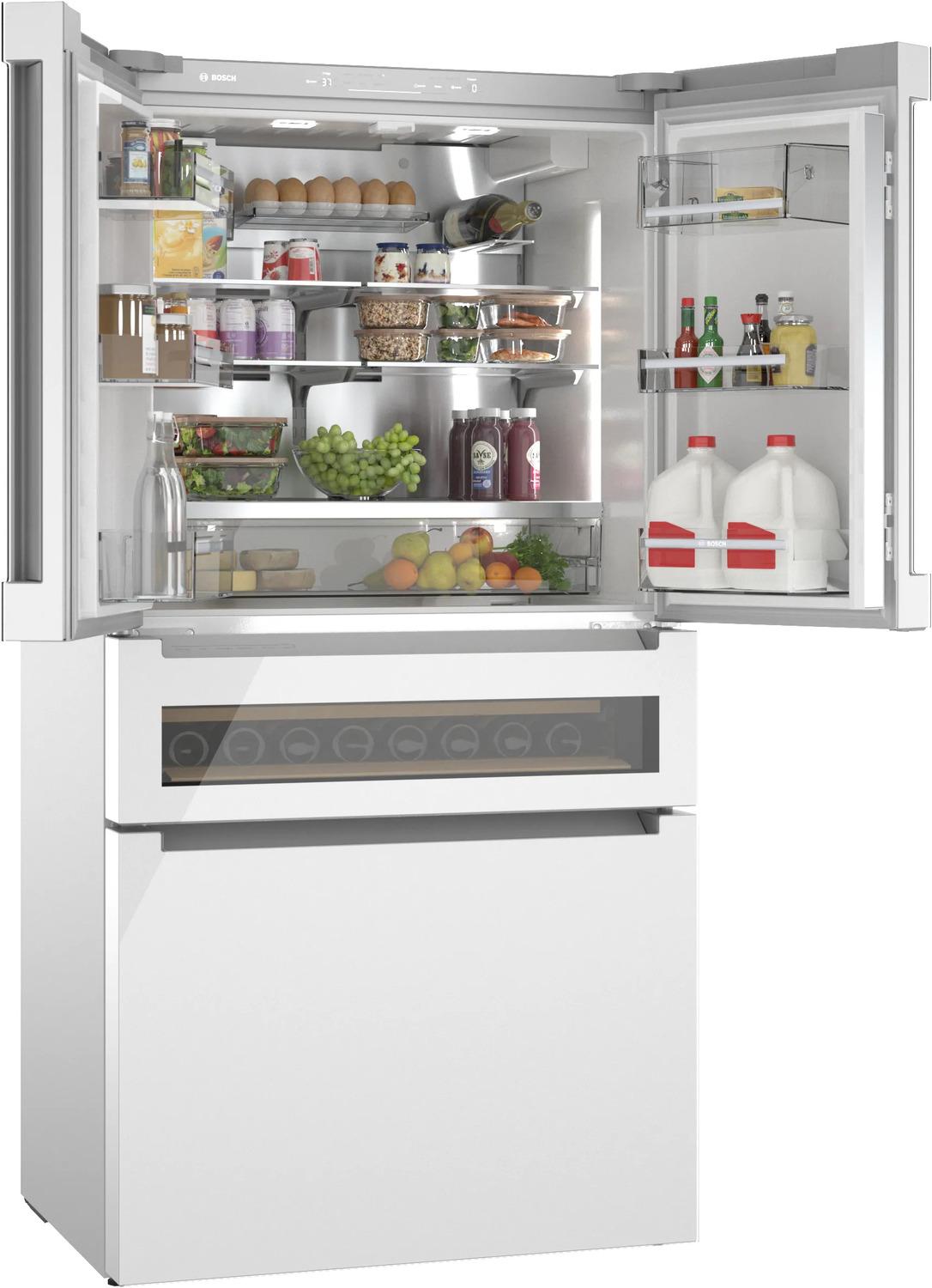 BOSCH B36CL81ENW 800 Series French Door Bottom Mount Refrigerator, Glass Door 36"" White