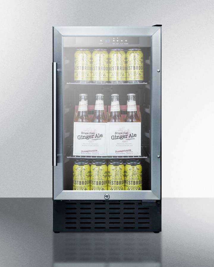 SUMMIT SCR1841BCSS 18"" Wide Built-in Undercounter Glass Door All-refrigerator With A S...
