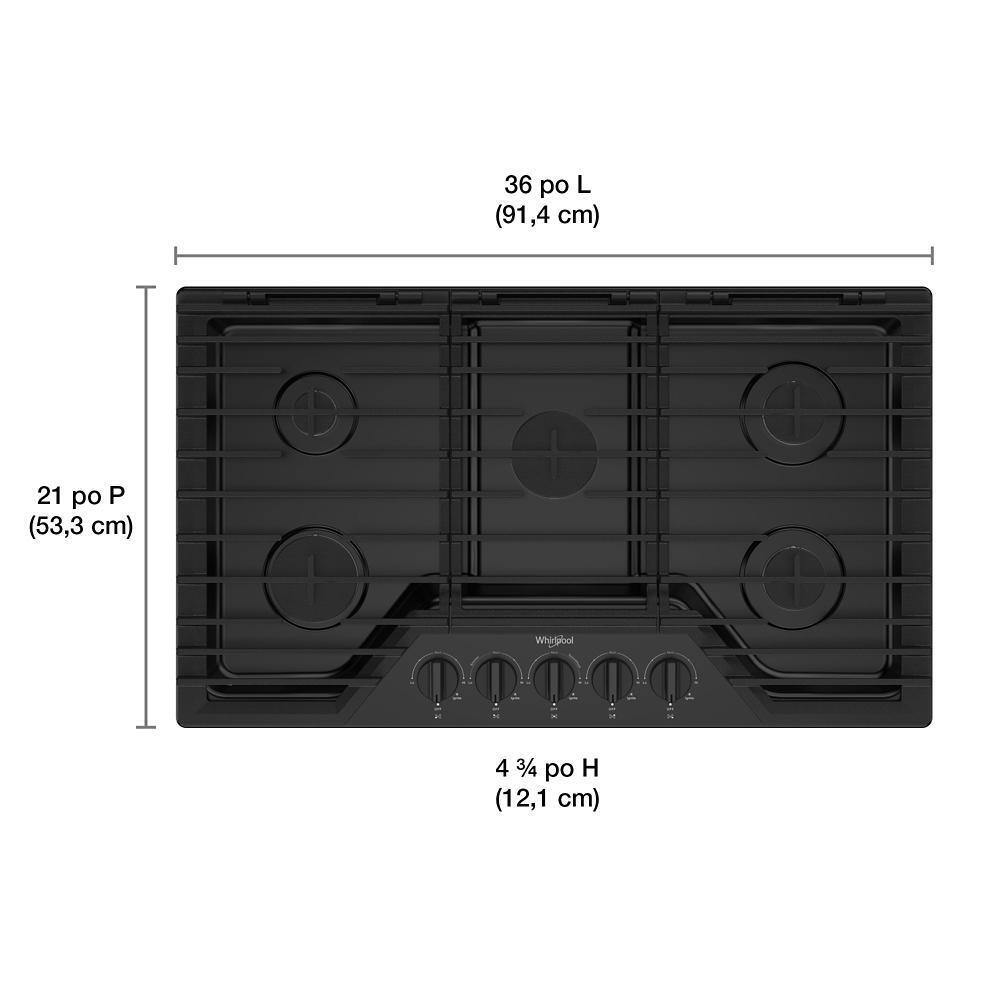 WHIRLPOOL WCGK5036PB 36-inch Gas Cooktop With Ez-2-lift Hinged Cast-iron Grates