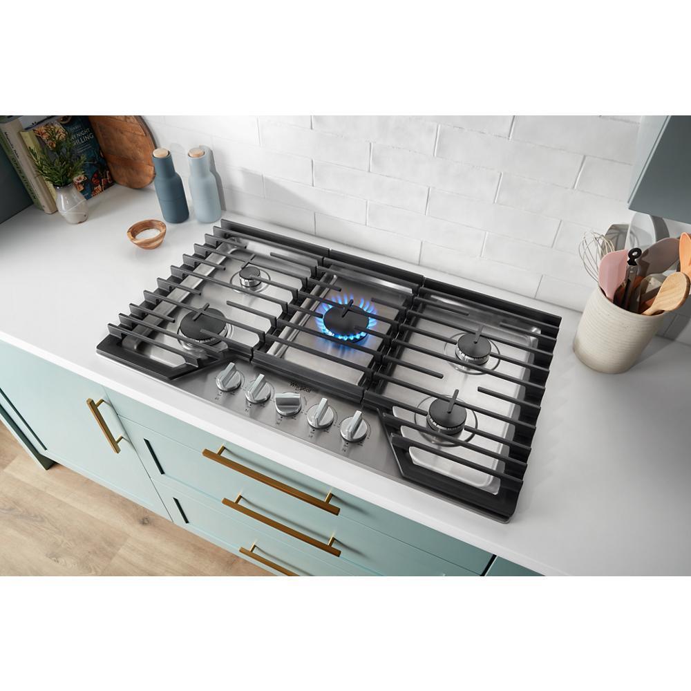 WHIRLPOOL WCGK7536PS Whirlpool 36-inch Gas Cooktop With 2-in-1 Hinged Grate To Griddle