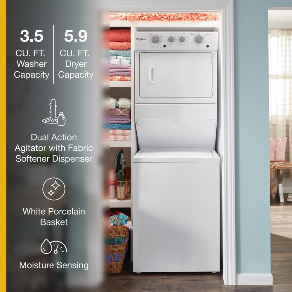 WHIRLPOOL WGT4027HW Whirlpool 3.5 CU.FT Gas Stacked Laundry Center 9 Wash Cycles AND...