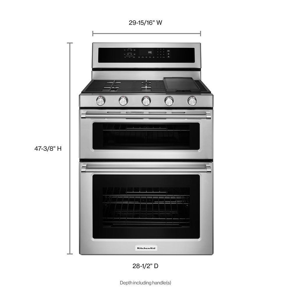 KITCHENAID KFGD500ESS Stainless Steel Kitchenaid 30-inch 5 Burner Gas Double Oven CONV...