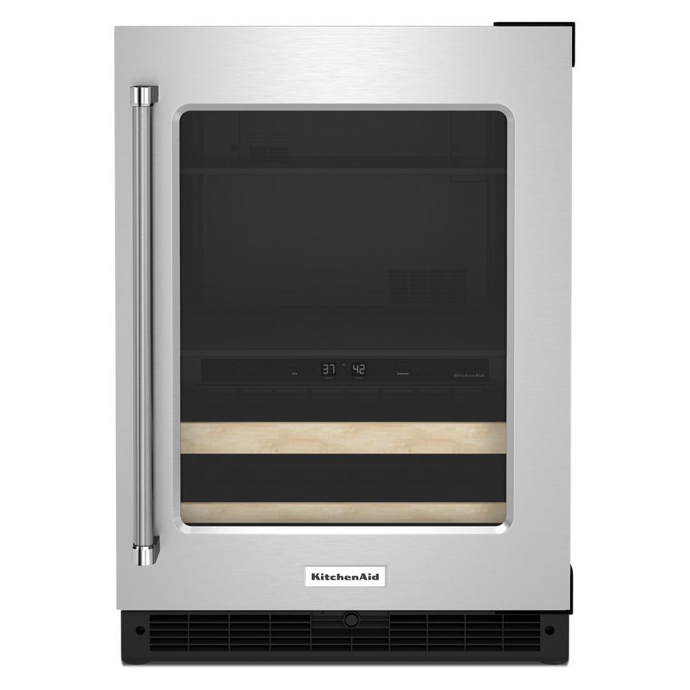 KITCHENAID KUBR214KSB 24"" Beverage Center With Glass Door and Wood-front Racks - Black CA...