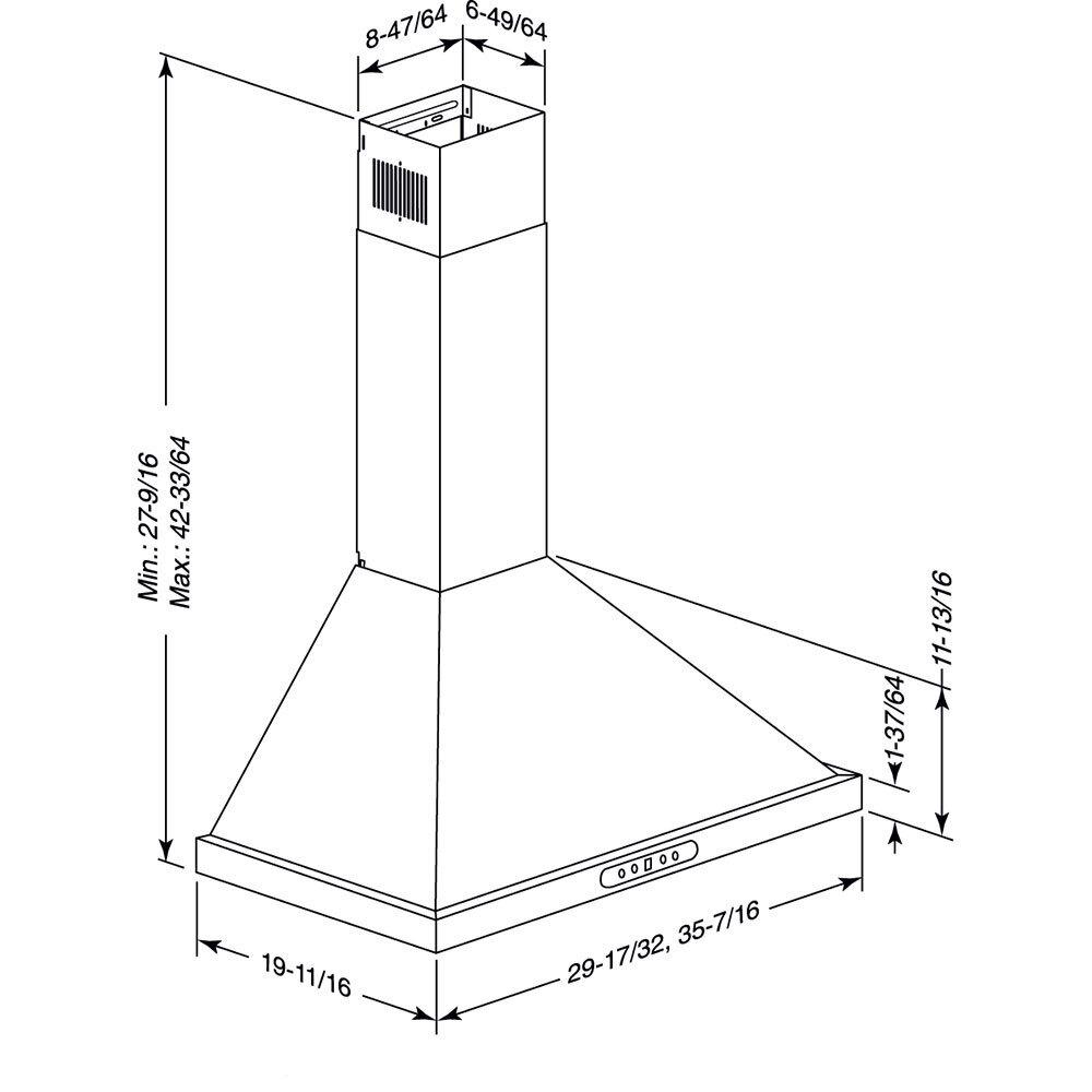 BROAN EWP1306SS Broan 30"" Stainless 640 Max Blower Cfm Pyramidal Chimney Range Hood