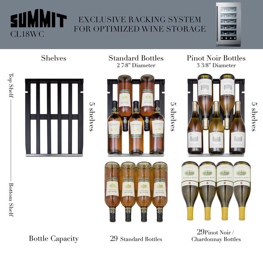 SUMMIT CL18WCCSS 18"" Wide Built-in Wine Cellar With Seamless Stainless Steel TRIMMED...