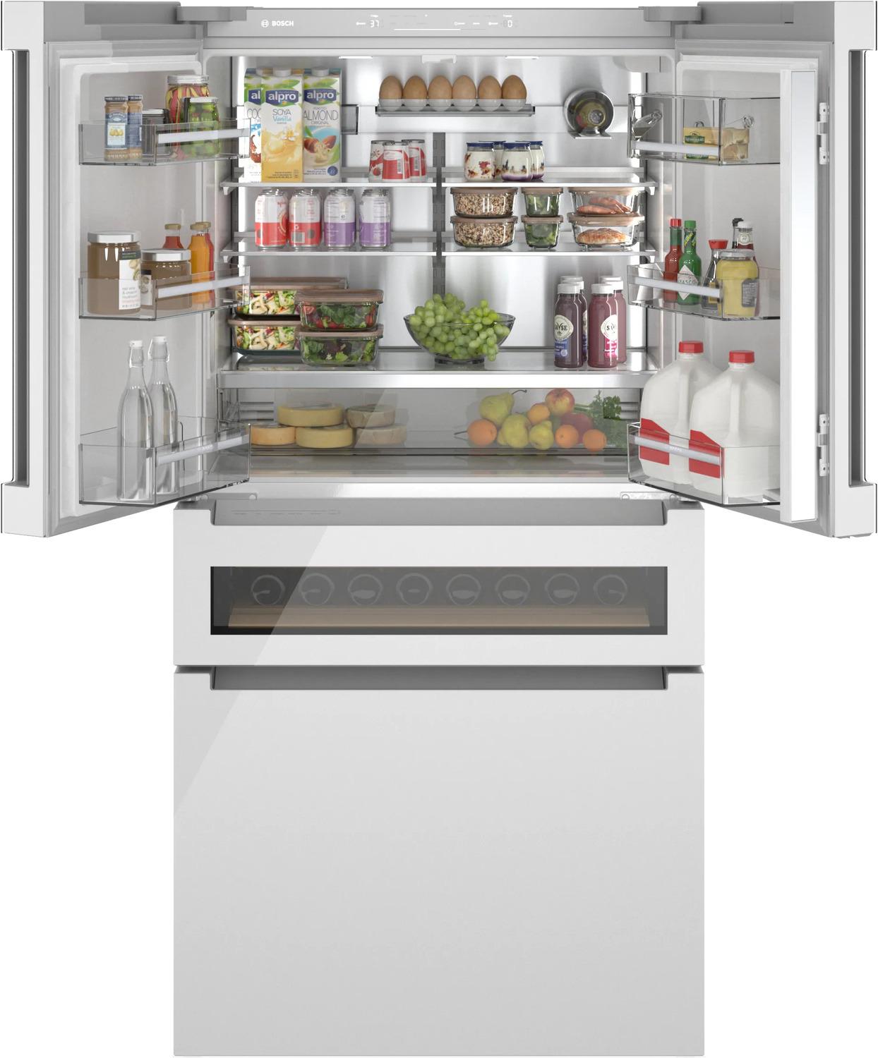 BOSCH B36CL81ENW 800 Series French Door Bottom Mount Refrigerator, Glass Door 36"" White
