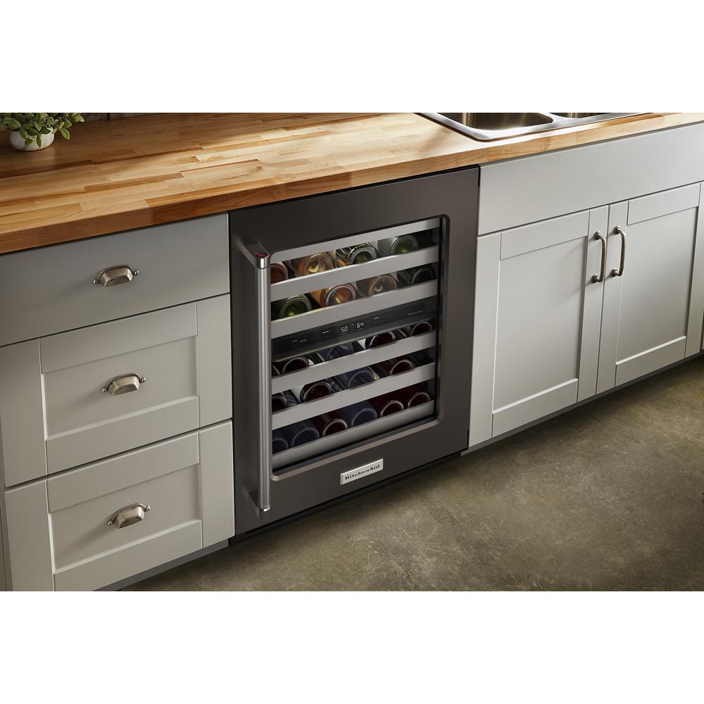 KITCHENAID KUWR314KBS 24"" Undercounter Wine Cellar With Glass Door and Metal-front Racks ...