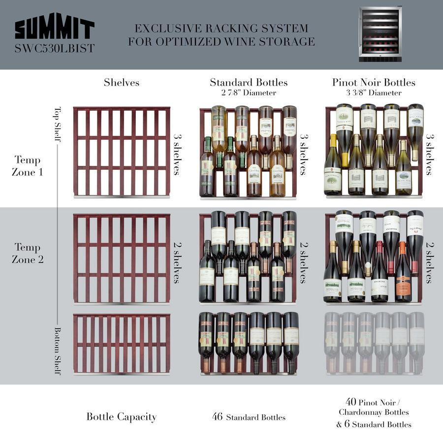 SUMMIT SWC530BLBIST Dual Zone Built-in Wine Cellar With Digital Thermostat, Stainless S...