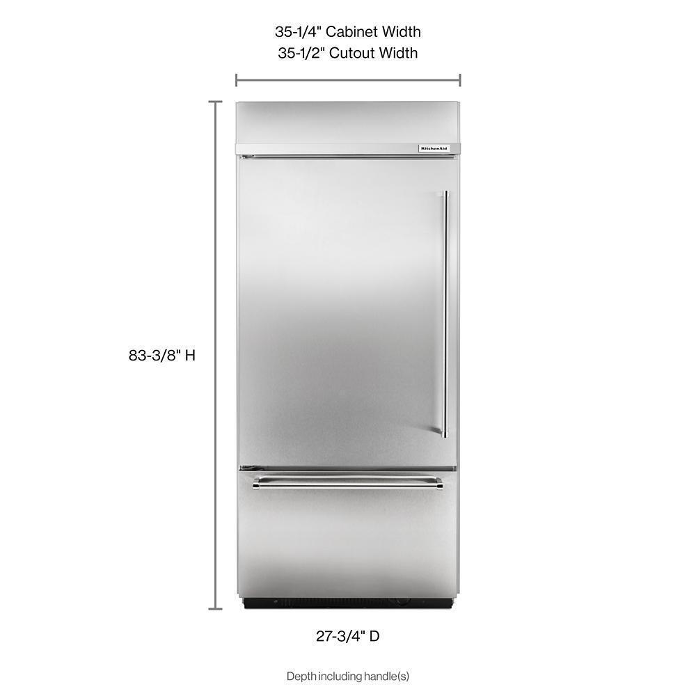 KITCHENAID KBBL306ESS 20.9 Cu. Ft. 36"" Width Built-in Stainless Bottom Mount REFRIGERATOR...