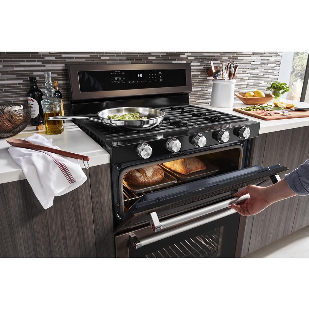 KITCHENAID KFGD500EBS Kitchenaid 30-inch 5 Burner Gas Double Oven Convection Range - B...