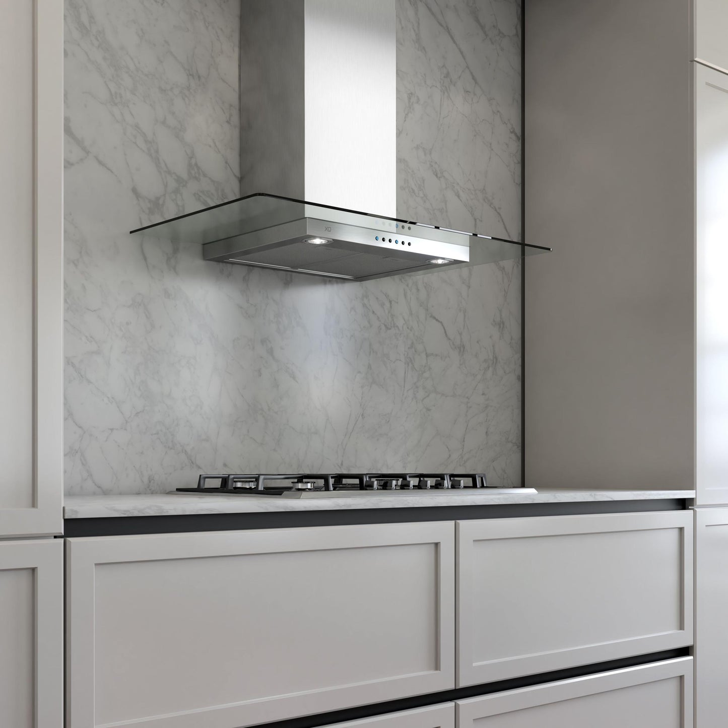 XO APPLIANCE XOQ30GC XO Appliance 30"" 600/395 Cfm Wall Chimney Hood Stainless/glass