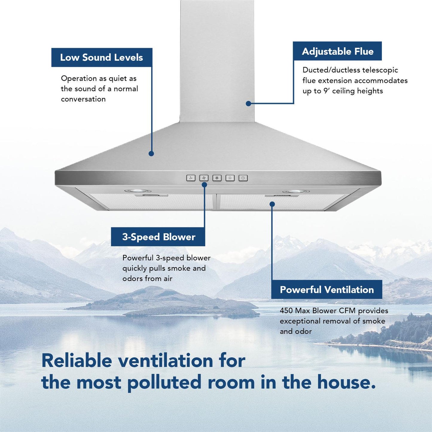 BROAN BWP1304SS Broan 30-inch Convertible Wall-mount Pyramidal Chimney Range HOO...