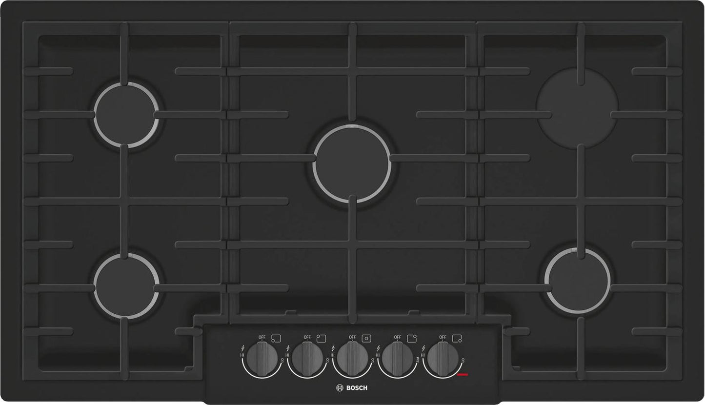 BOSCH NGM8646UC 800 Series 36"" 5 Burner Gas Cooktop, Ngm8646uc, Black With Black ST...