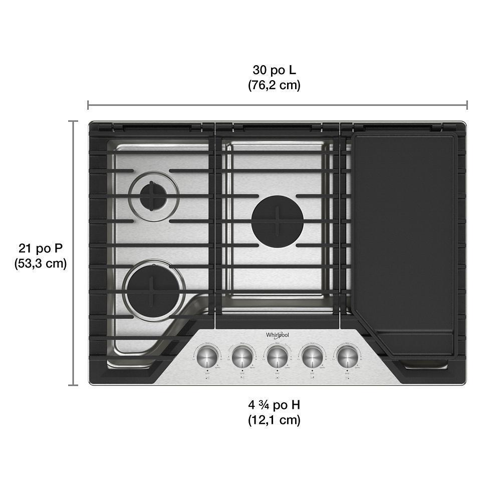 WHIRLPOOL WCGK7530PS Whirlpool 30-inch Gas Cooktop With 2-in-1 Hinged Grate To Griddle