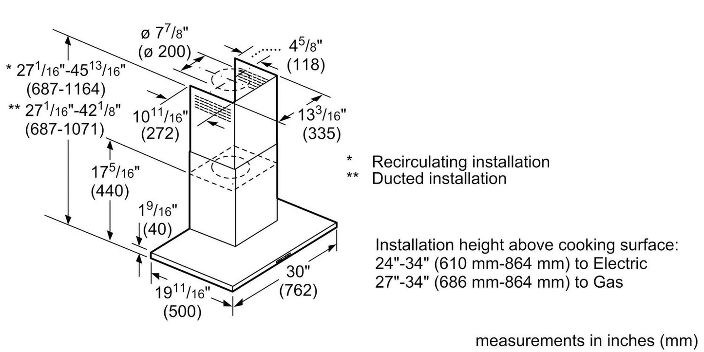 BOSCH HCB50651UC Hcb50651uc 30"" Box Canopy Chimney Hood 500 Series - Stainless Steel