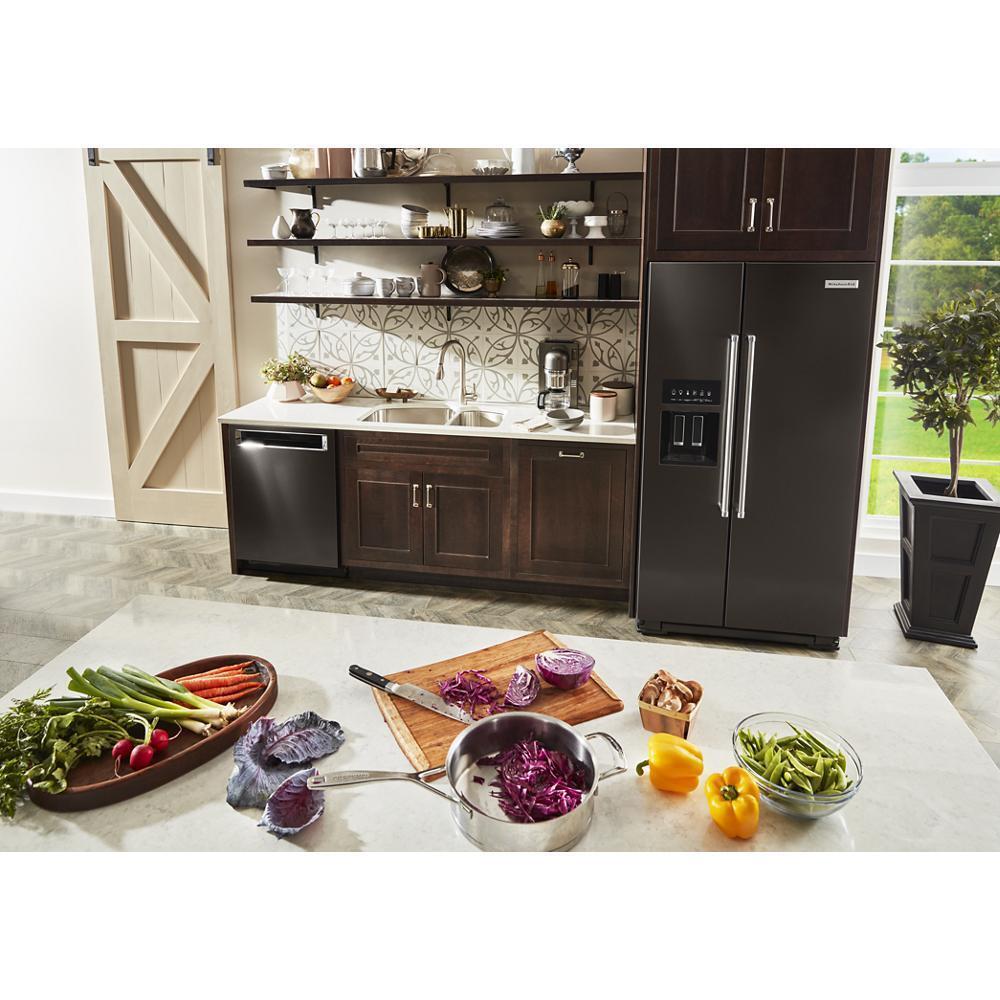 KITCHENAID KRSF705HBS 24.8 Cu Ft. Side-by-side Refrigerator With Exterior Ice and Water A...