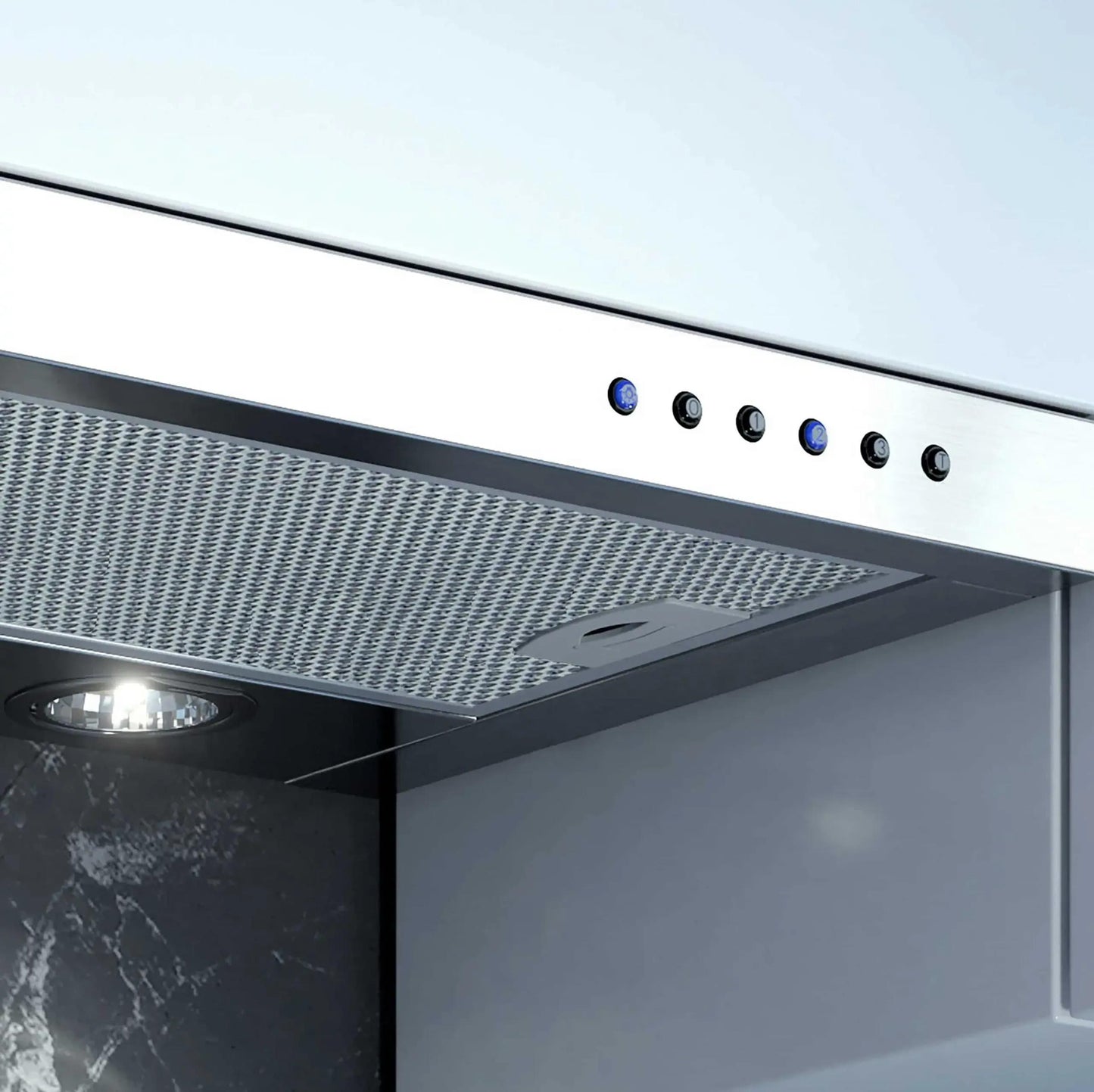 XO APPLIANCE XOC36SC 36"" 600/395 Cfm Under Cabinet Glide Out Visor Italian Made Stainless