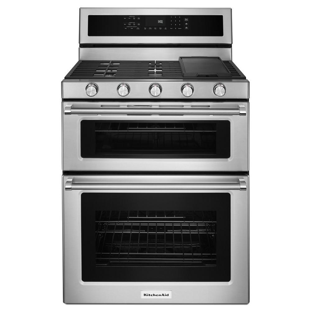 KITCHENAID KFGD500ESS Stainless Steel Kitchenaid 30-inch 5 Burner Gas Double Oven CONV...