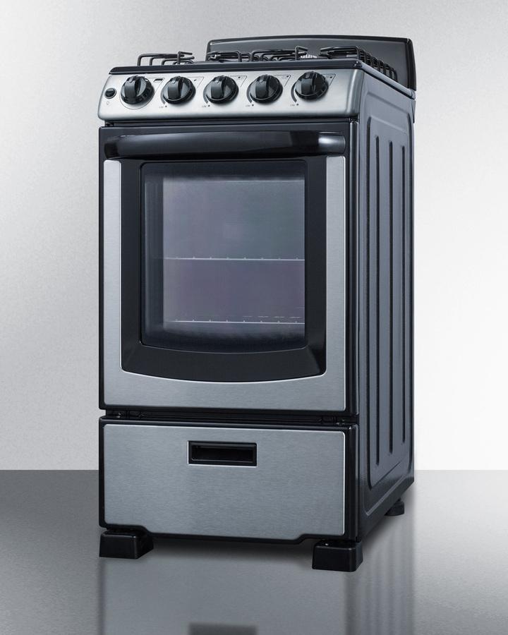 SUMMIT PRO201SS 20"" Wide Gas Range In Stainless Steel With Electronic Ignition, OVE...