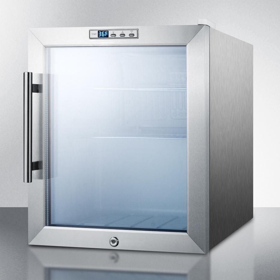 SUMMIT SCR215LCSS Commercially Approved Glass Door Refrigerator With Digital THERMOST...