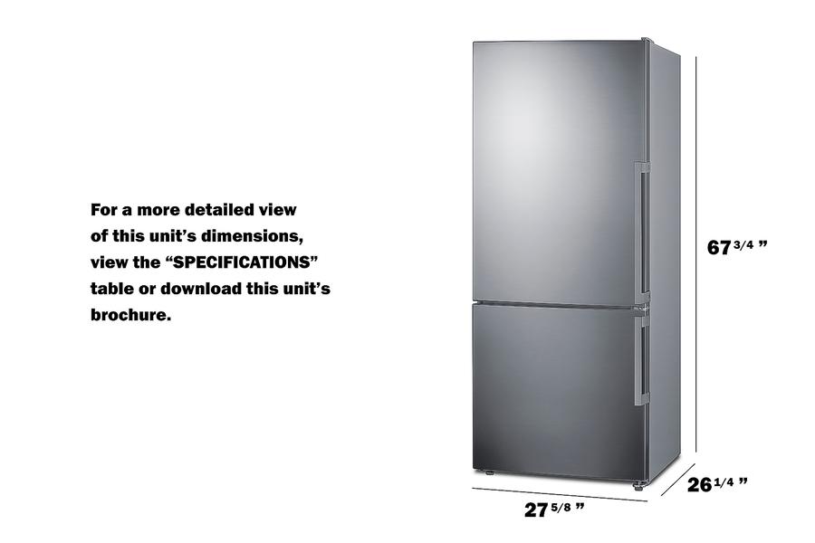 SUMMIT FFBF283SSLHD Summit 28"" Wide Bottom Freezer Refrigerator