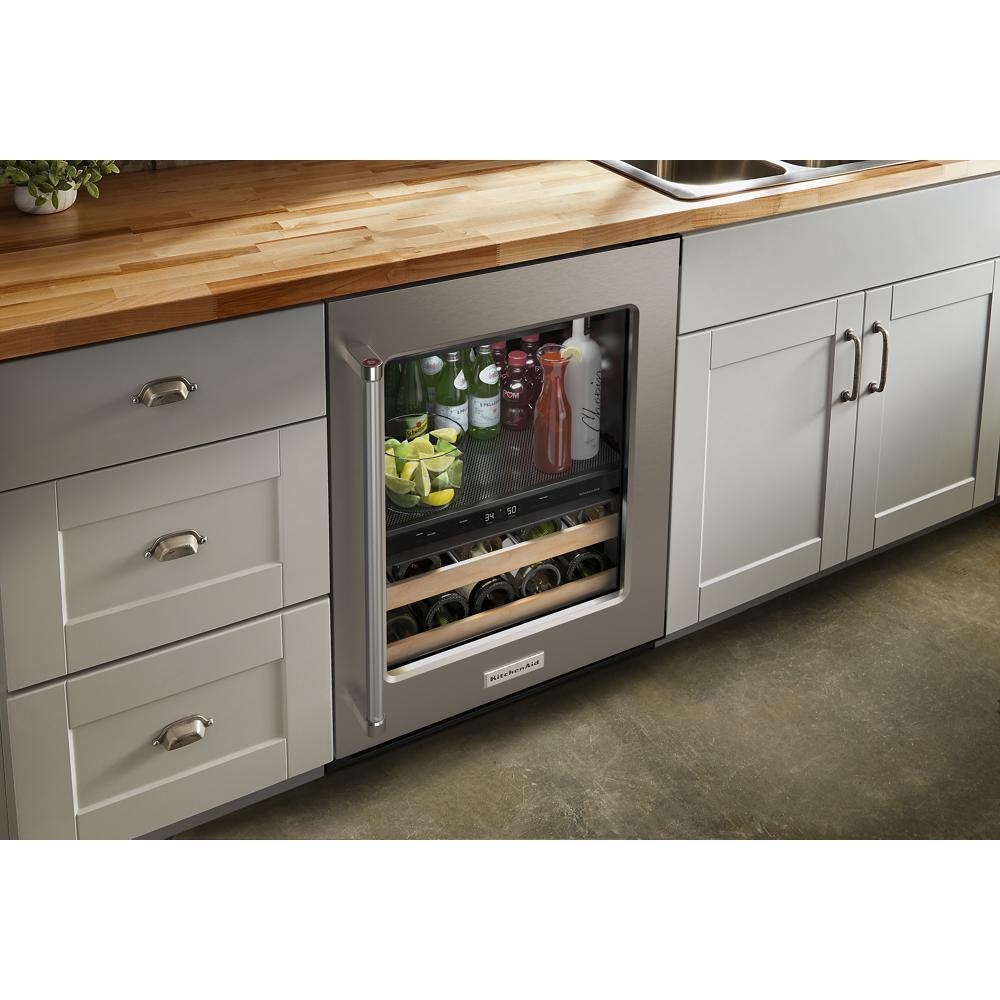 KITCHENAID KUBR214KSB 24"" Beverage Center With Glass Door and Wood-front Racks - Black CA...