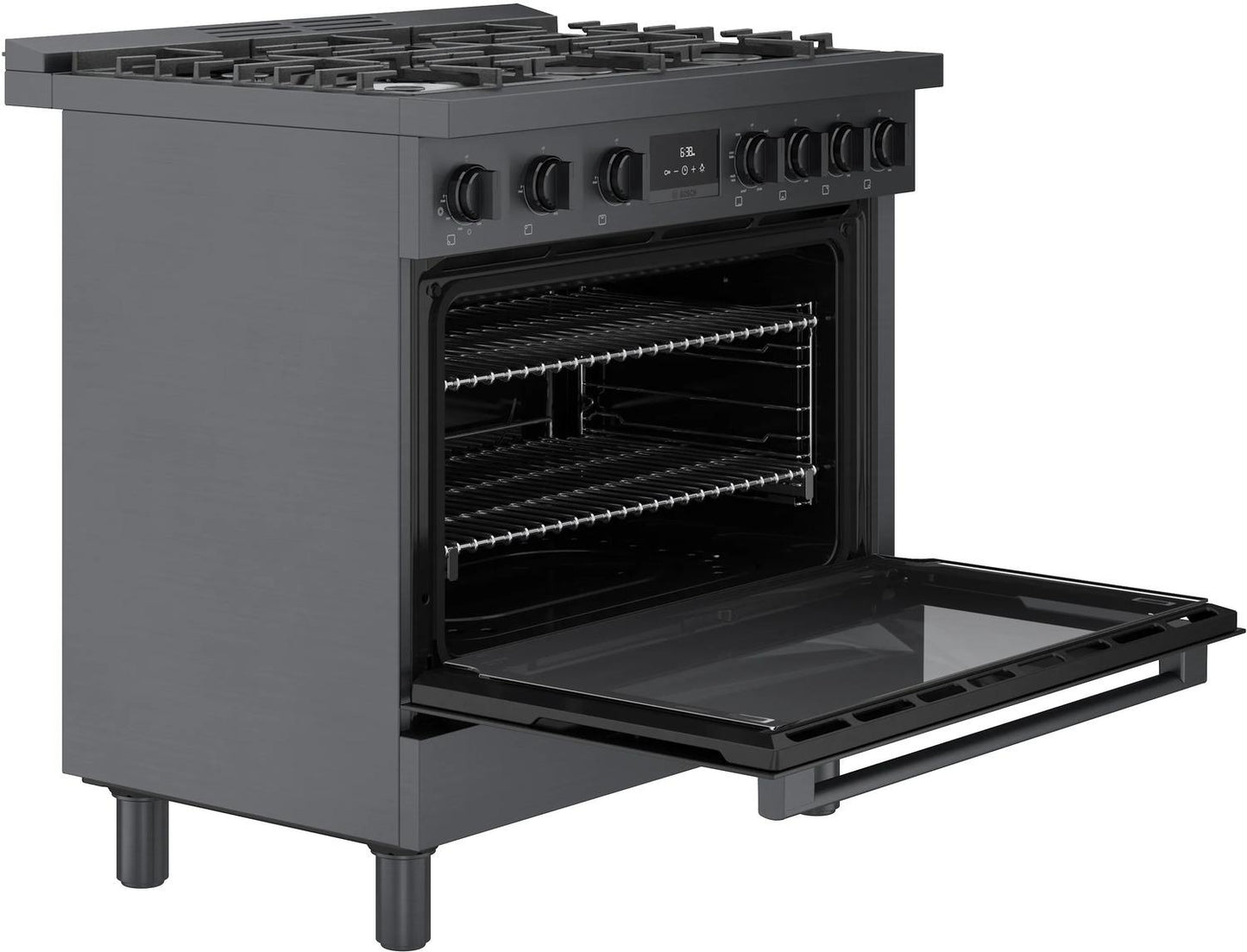BOSCH HDS8645U 800 Series Dual Fuel Freestanding Range 36'' Black Stainless Steel ...