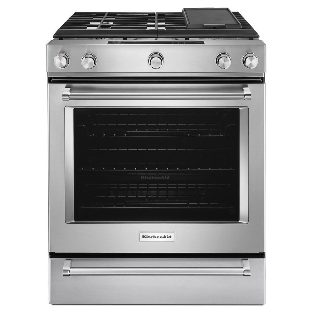 KITCHENAID KSGB900ESS Stainless Steel Kitchenaid 30-inch 5 Burner Gas Convection SLIDE...