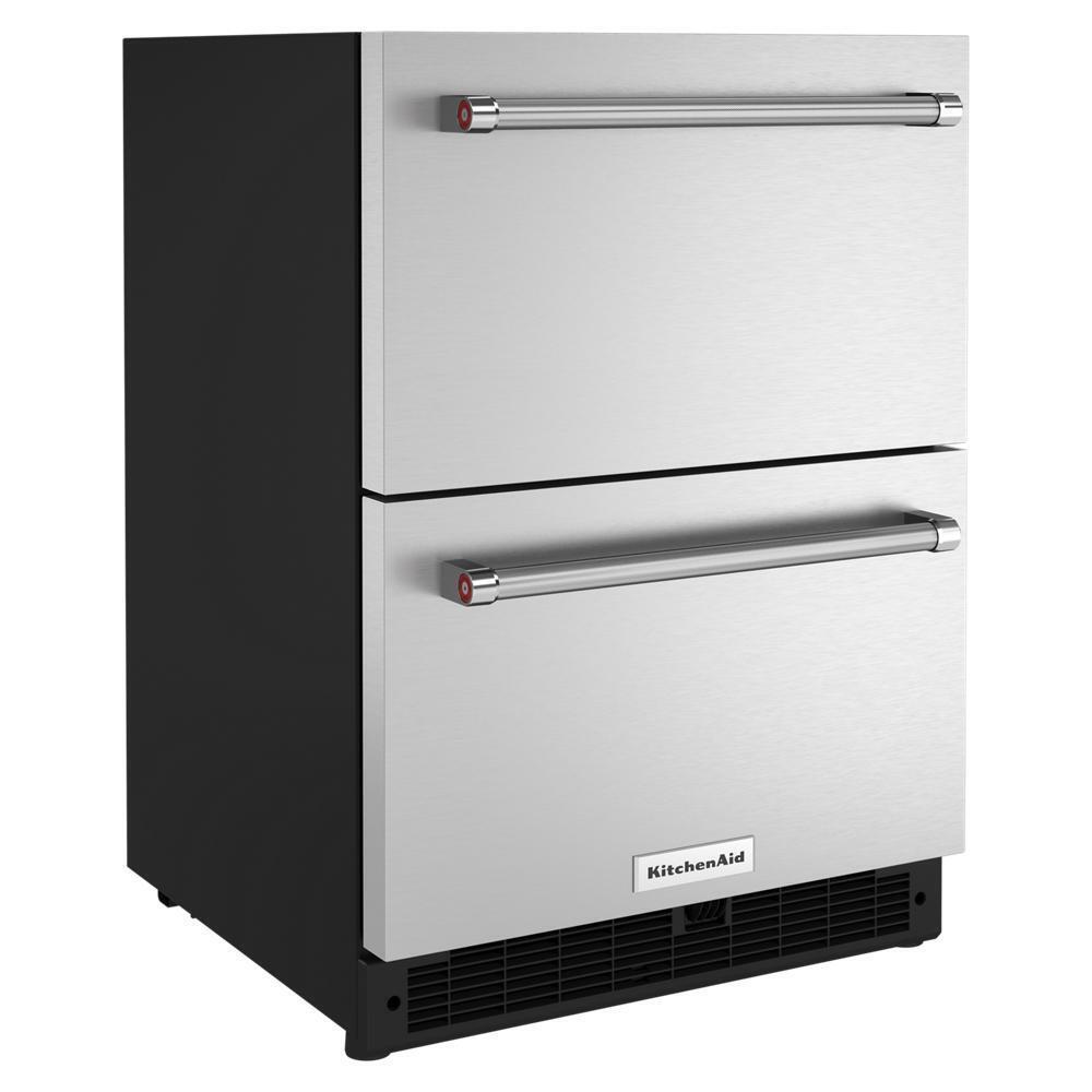 KITCHENAID KUDR204KSB 24"" Stainless Steel Undercounter Double-drawer Refrigerator - BLACK...