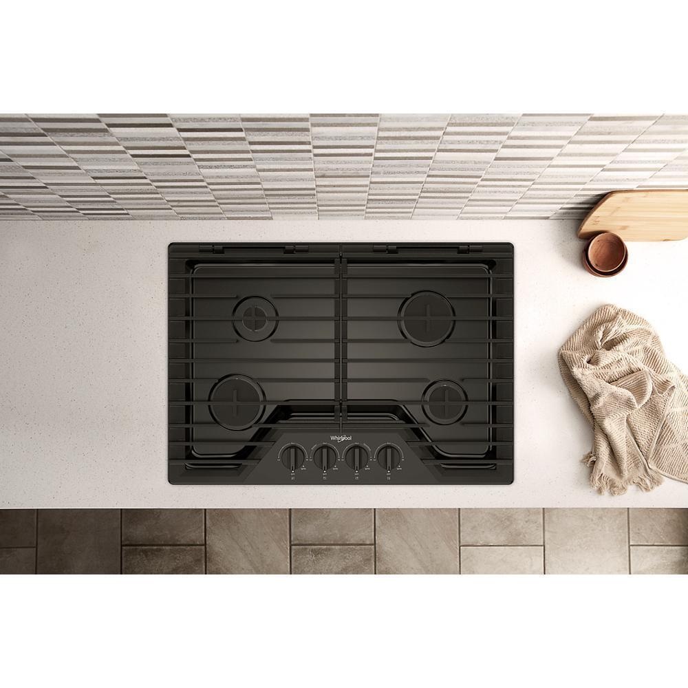 WHIRLPOOL WCGK5030PB 30-inch Gas Cooktop With Ez-2-lift Hinged Cast-iron Grates